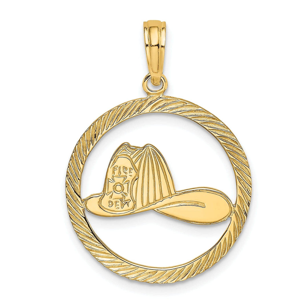 Lovely Rita's Pendants & Charms 14k Yellow Gold Textured Polished Finish Fireman Helmet in Circle Disk Shape Design Charm Pendant