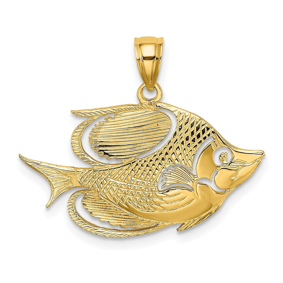 Lovely Rita's Pendants & Charms 14K Yellow Gold Textured Polished Finish Fish 2-Dimensional Design Charm Pendant