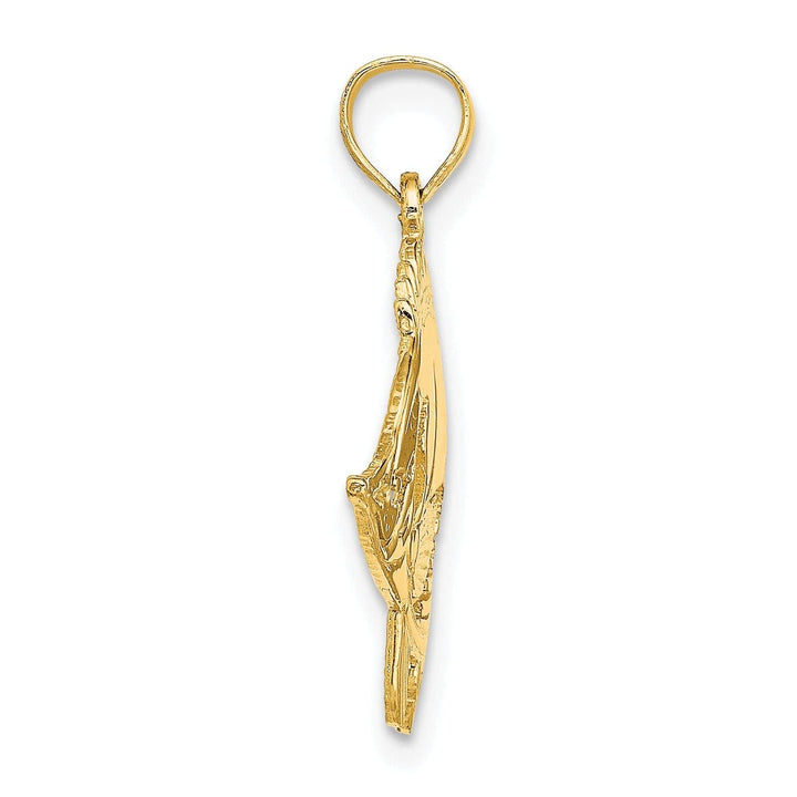 Lovely Rita's Pendants & Charms 14K Yellow Gold Textured Polished Finish Fish Design Charm Pendant
