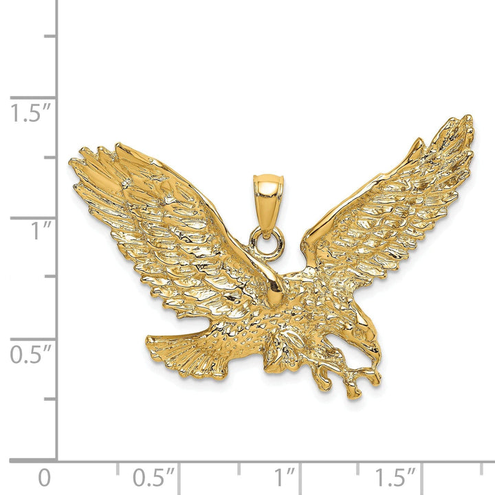Lovely Rita's Pendants & Charms 14K Yellow Gold Textured Polished Finish Flat Back Eagle With Beak Touching Claws Charm Pendant