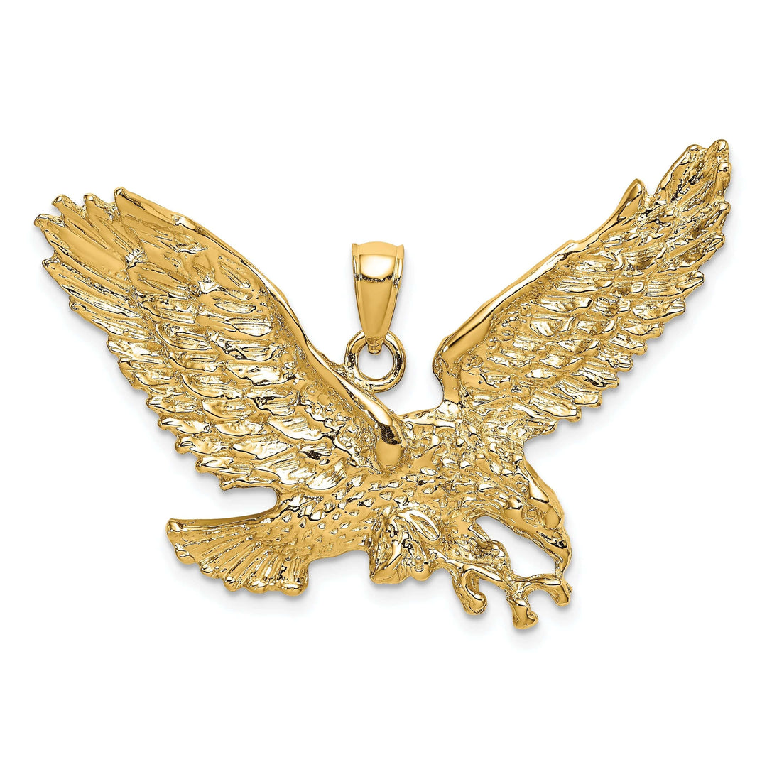 Lovely Rita's Pendants & Charms 14K Yellow Gold Textured Polished Finish Flat Back Eagle With Beak Touching Claws Charm Pendant
