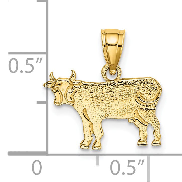 Lovely Rita's Pendants & Charms 14K Yellow Gold Textured Polished Finish Flat Cow Design Charm Pendant