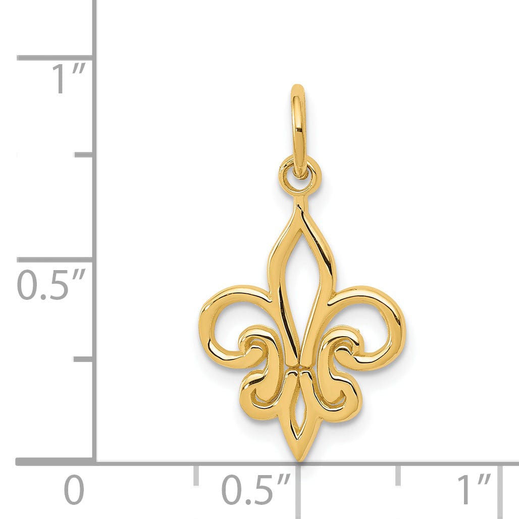 Lovely Rita's Pendants & Charms 14k Yellow Gold Textured Polished Finish Fleur De Lis Design Charm Pendant