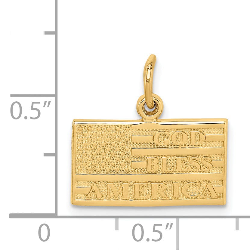 Lovely Rita's Pendants & Charms 14k Yellow Gold Textured Polished Finish God Bless America U.S.A Flag Charm Pendant