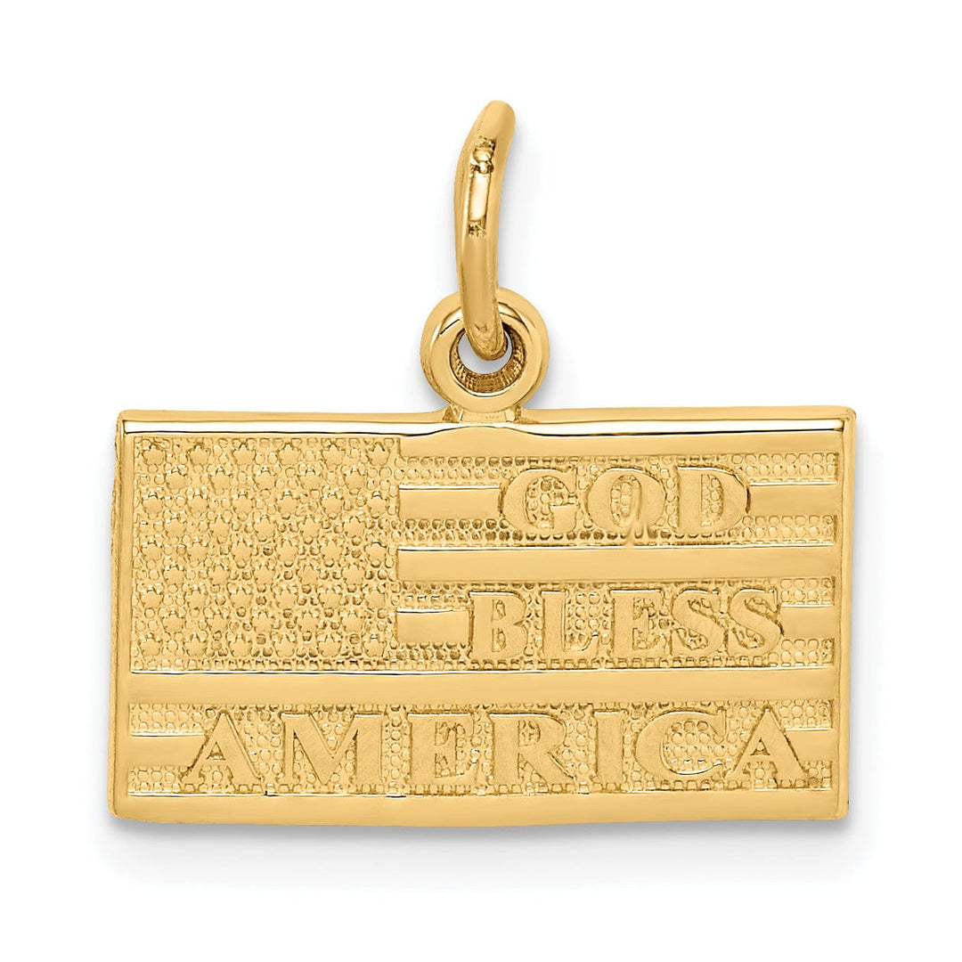 Lovely Rita's Pendants & Charms 14k Yellow Gold Textured Polished Finish God Bless America U.S.A Flag Charm Pendant