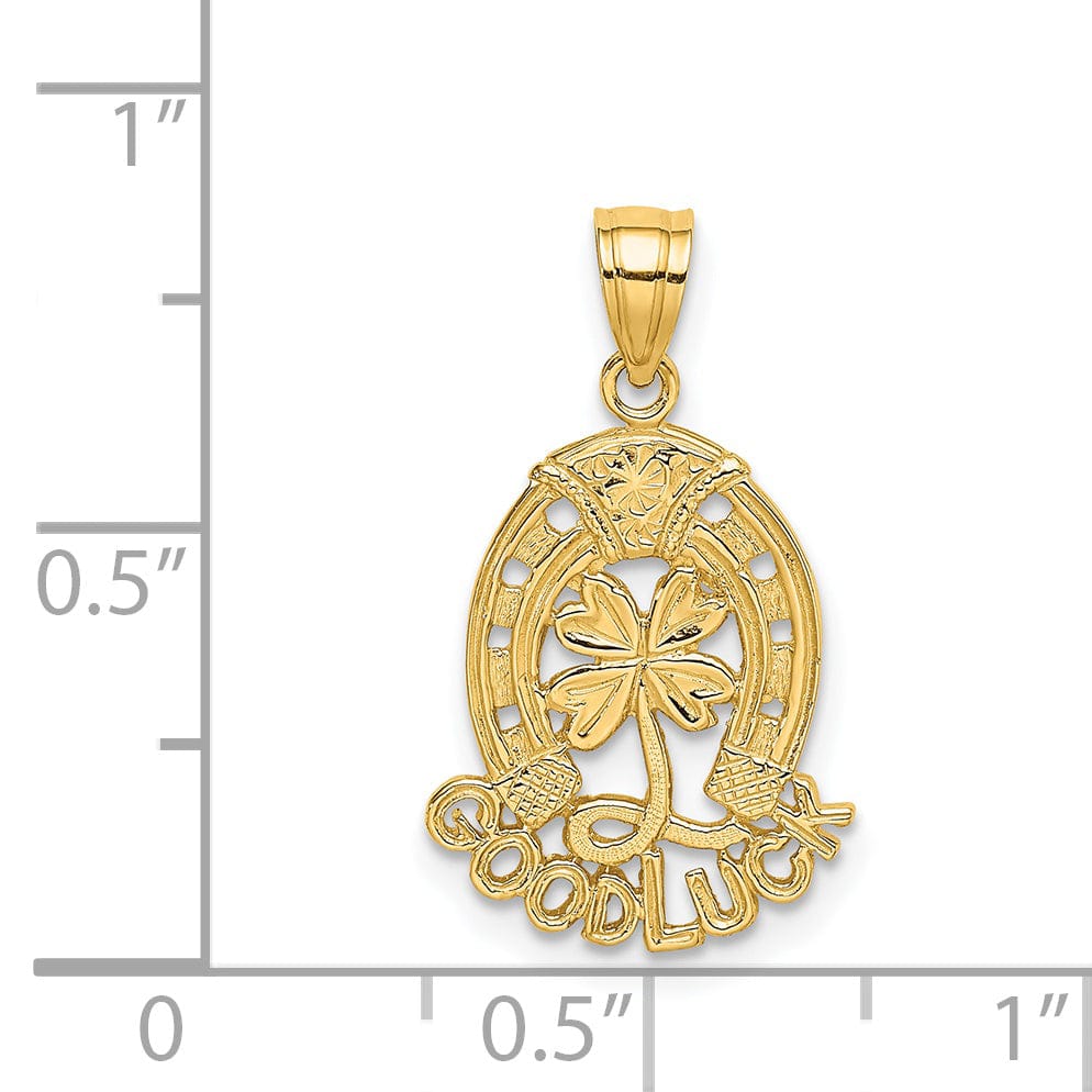 Lovely Rita's Pendants & Charms 14K Yellow Gold Textured Polished Finish GOOD LUCK Horseshoe Shape and Clover Charm Pendant