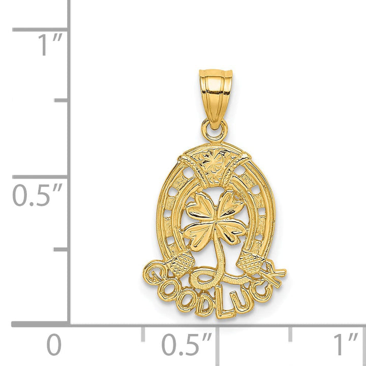 Lovely Rita's Pendants & Charms 14K Yellow Gold Textured Polished Finish GOOD LUCK Horseshoe Shape and Clover Charm Pendant