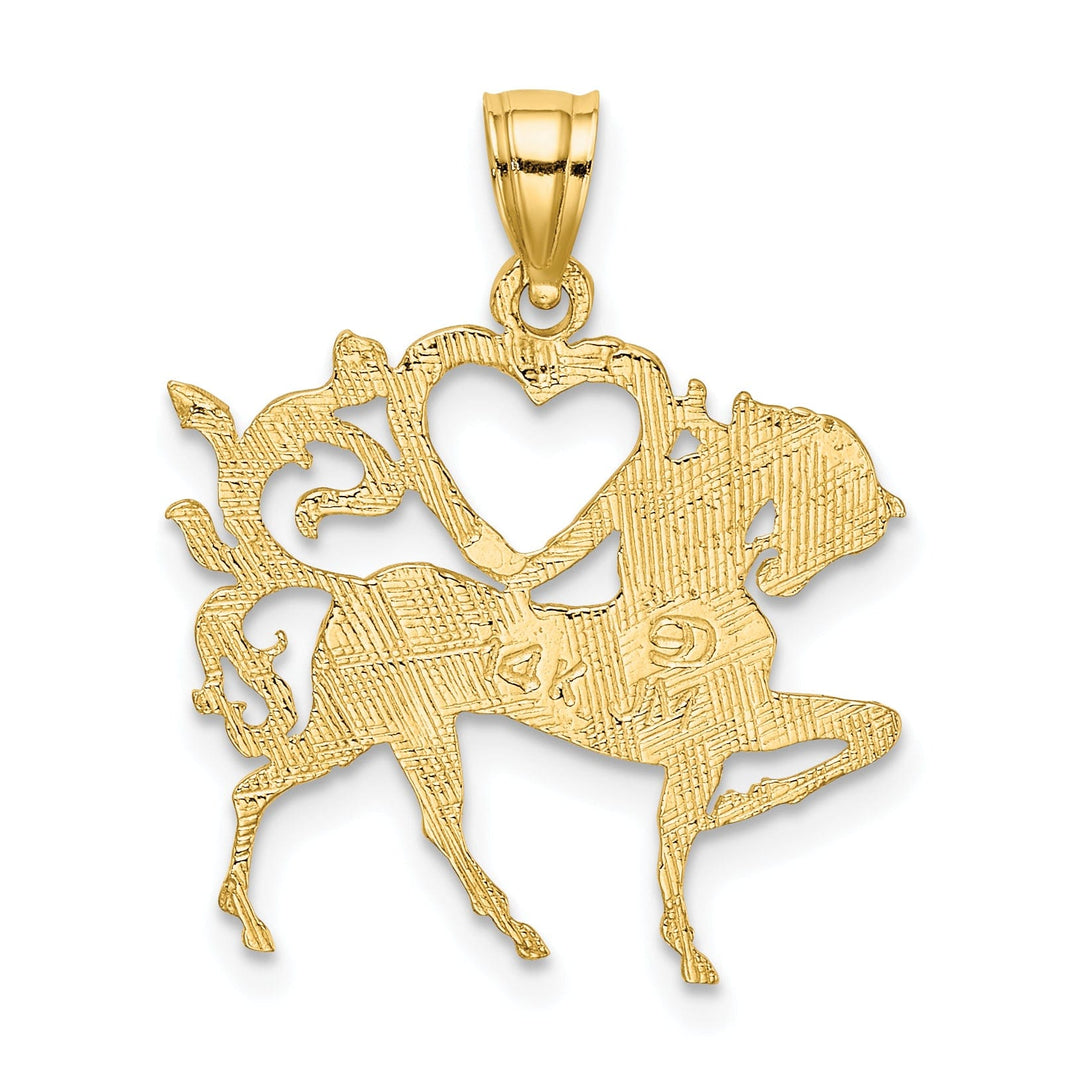 Lovely Rita's Pendants & Charms 14K Yellow Gold Textured Polished Finish Heart and Horse Design Charm Pendant
