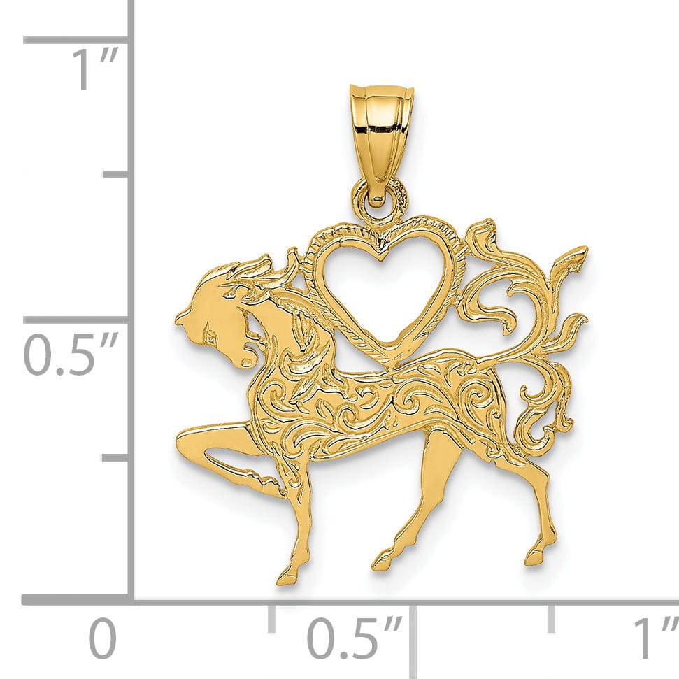 Lovely Rita's Pendants & Charms 14K Yellow Gold Textured Polished Finish Heart and Horse Design Charm Pendant