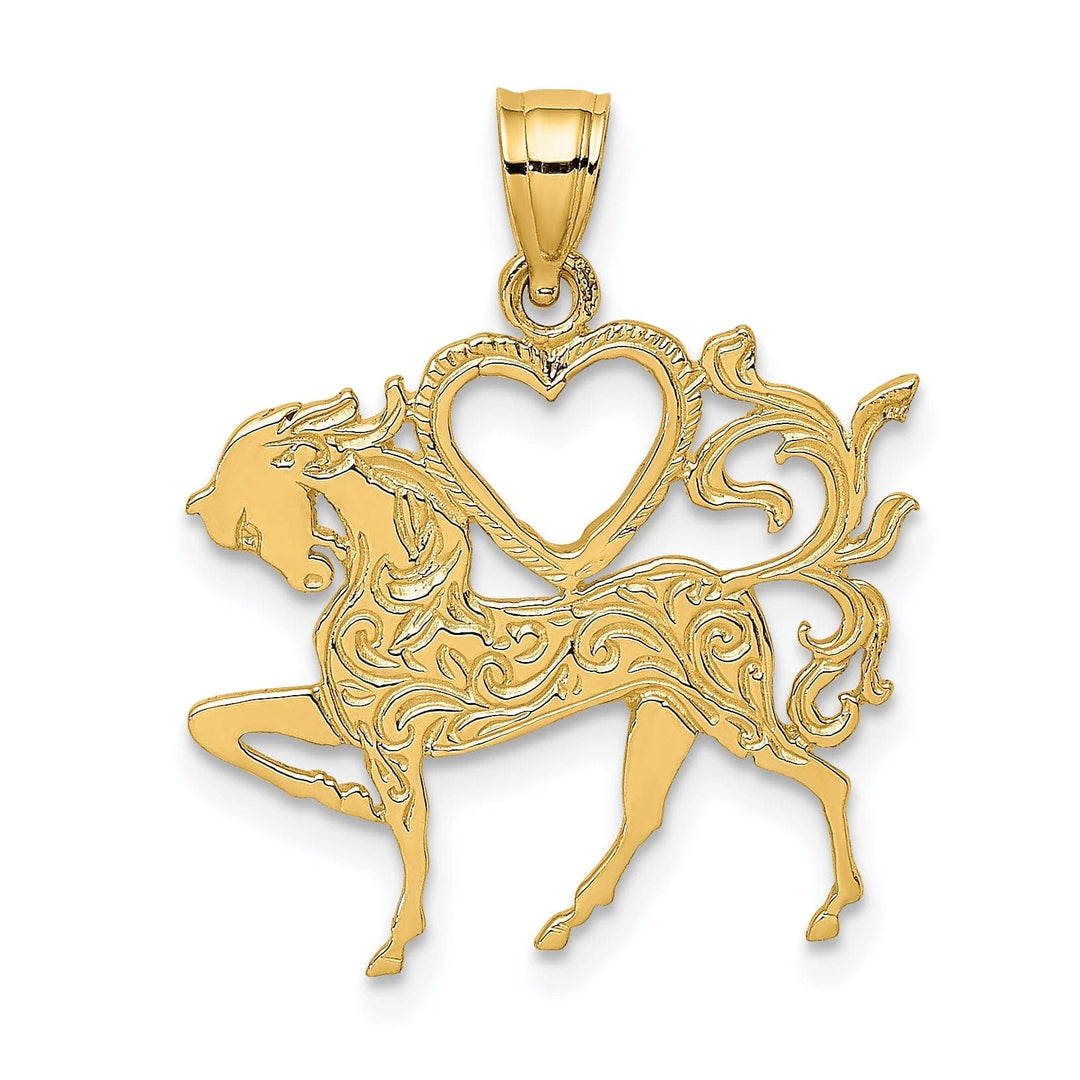 Lovely Rita's Pendants & Charms 14K Yellow Gold Textured Polished Finish Heart and Horse Design Charm Pendant
