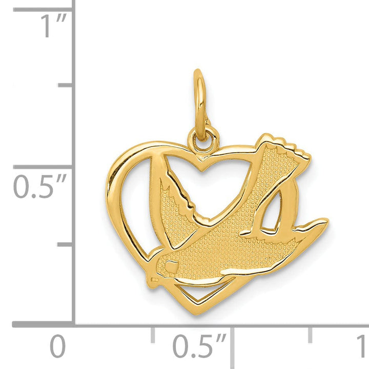 Lovely Rita's Pendants & Charms 14k Yellow Gold Textured Polished Finish Heart Design Dove Bird Sign Of Peace Charm Pendent