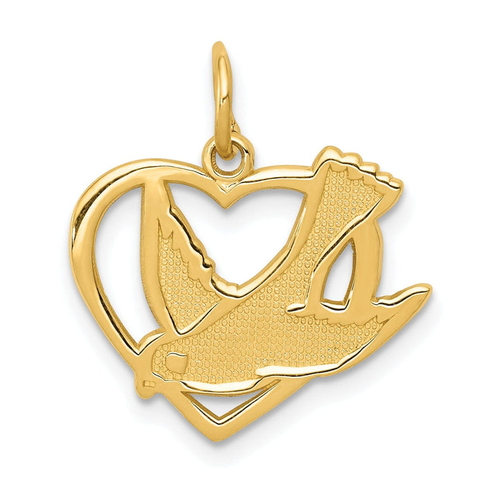 Lovely Rita's Pendants & Charms 14k Yellow Gold Textured Polished Finish Heart Design Dove Bird Sign Of Peace Charm Pendent