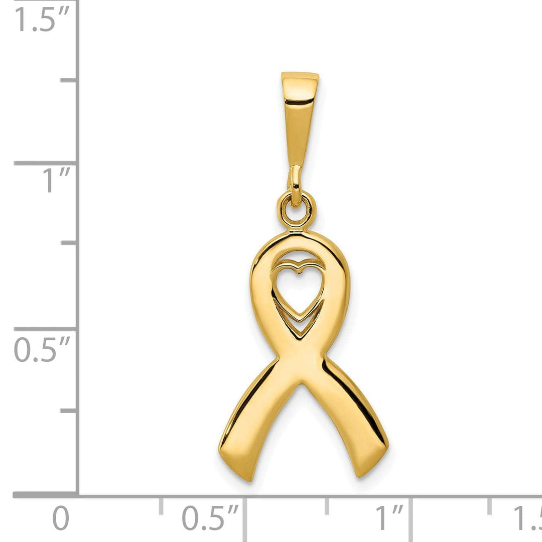 Lovely Rita's Pendants & Charms 14k Yellow Gold Textured Polished Finish Heart Design In Awareness Ribbion Charm Pendant