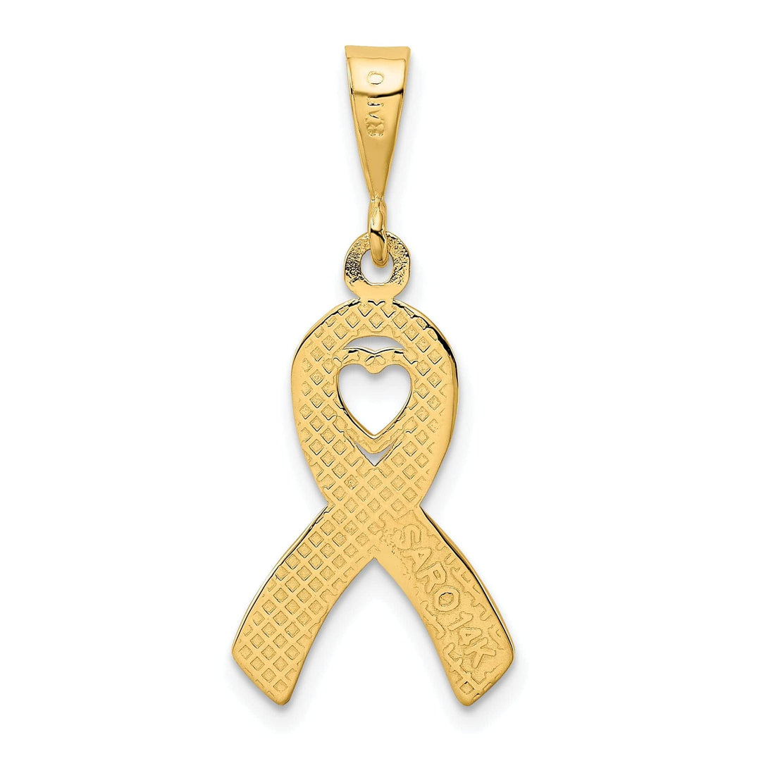 Lovely Rita's Pendants & Charms 14k Yellow Gold Textured Polished Finish Heart Design In Awareness Ribbion Charm Pendant
