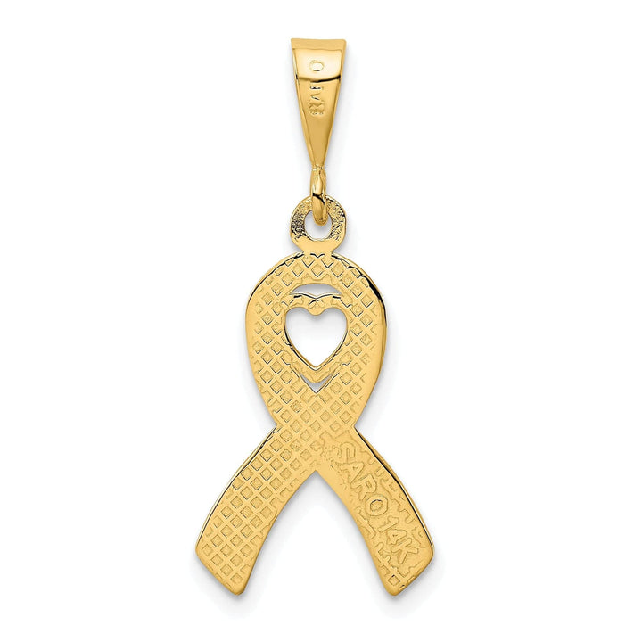 Lovely Rita's Pendants & Charms 14k Yellow Gold Textured Polished Finish Heart Design In Awareness Ribbion Charm Pendant