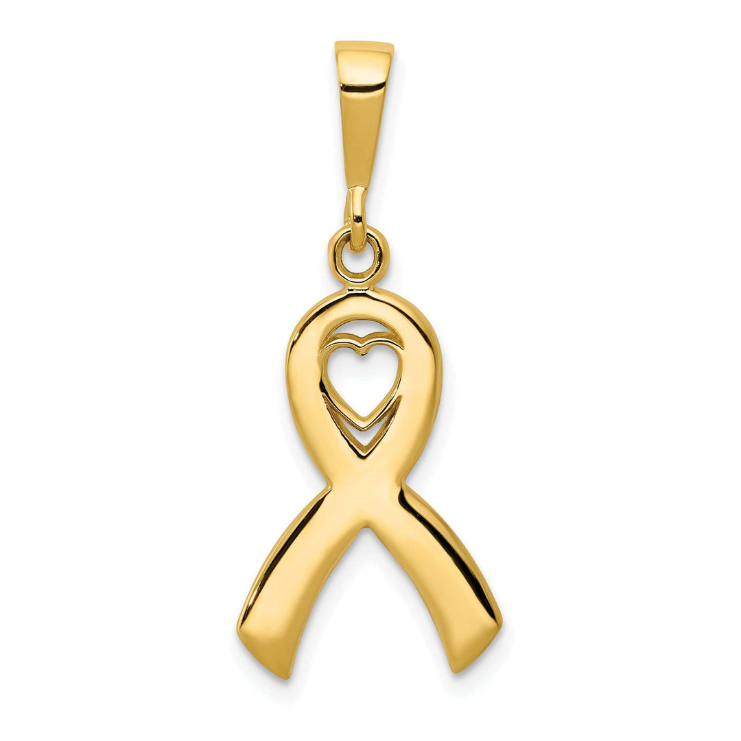 Lovely Rita's Pendants & Charms 14k Yellow Gold Textured Polished Finish Heart Design In Awareness Ribbion Charm Pendant