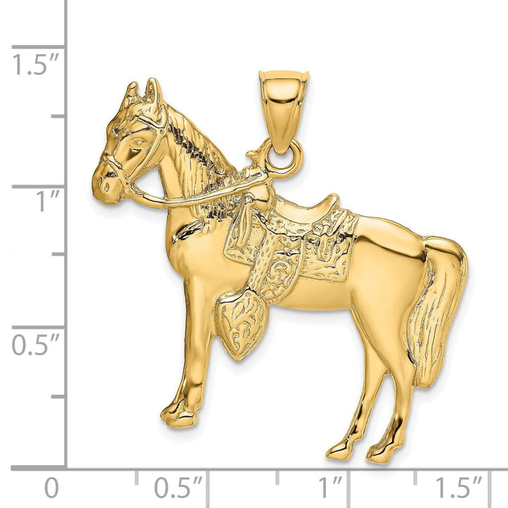Lovely Rita's Pendants & Charms 14K Yellow Gold Textured Polished Finish Horse with Saddle Charm Pendant