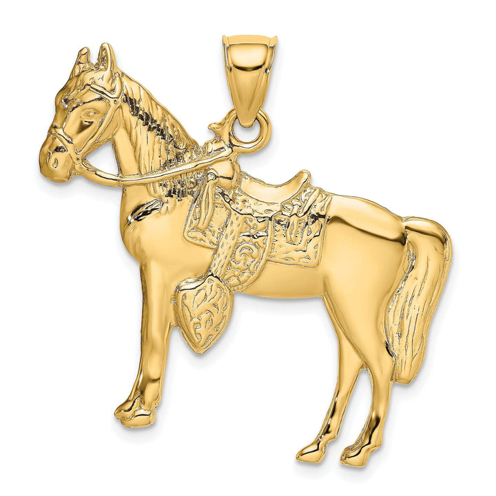 Lovely Rita's Pendants & Charms 14K Yellow Gold Textured Polished Finish Horse with Saddle Charm Pendant