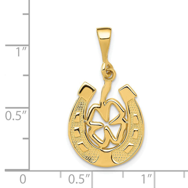Lovely Rita's Pendants & Charms 14k Yellow Gold Textured Polished Finish Horseshoe Shape Good Luck Clover Charm Pendant