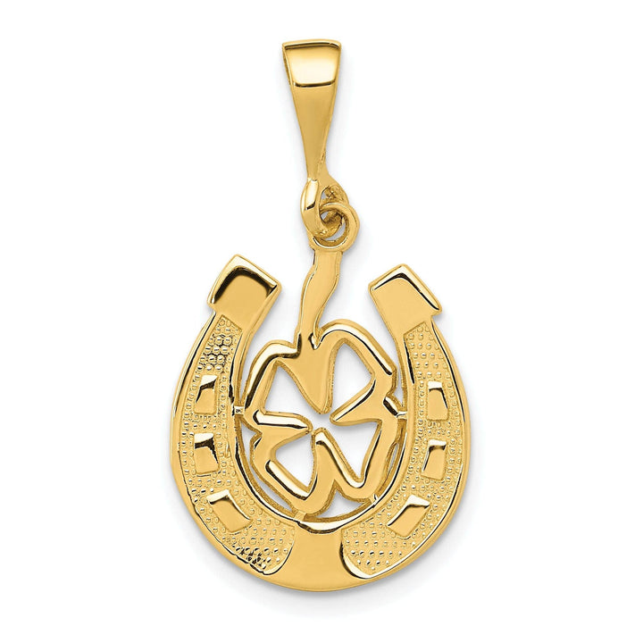 Lovely Rita's Pendants & Charms 14k Yellow Gold Textured Polished Finish Horseshoe Shape Good Luck Clover Charm Pendant