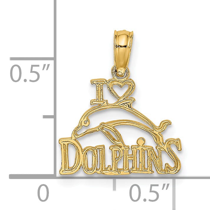 Lovely Rita's Pendants & Charms 14K Yellow Gold Textured Polished Finish I HEART DOLPHINS with Dolphin Charm Pendant