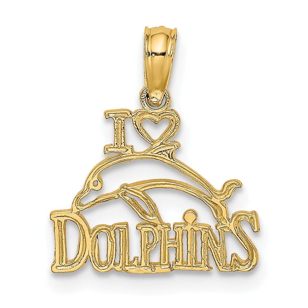 Lovely Rita's Pendants & Charms 14K Yellow Gold Textured Polished Finish I HEART DOLPHINS with Dolphin Charm Pendant