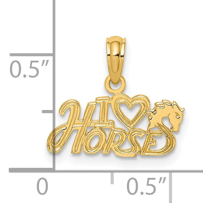 Lovely Rita's Pendants & Charms 14K Yellow Gold Textured Polished Finish I HEART HORSES Charm Pendant