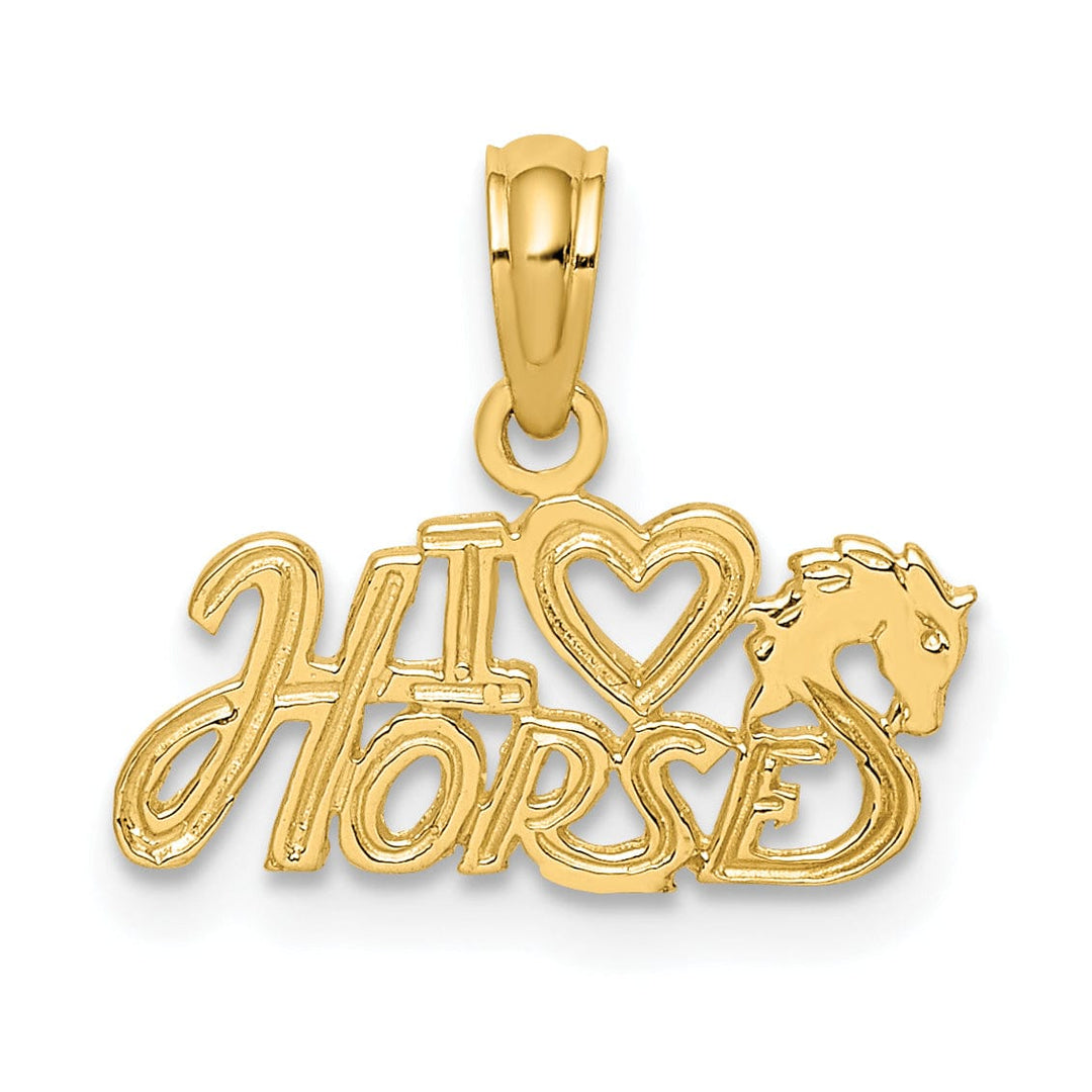 Lovely Rita's Pendants & Charms 14K Yellow Gold Textured Polished Finish I HEART HORSES Charm Pendant