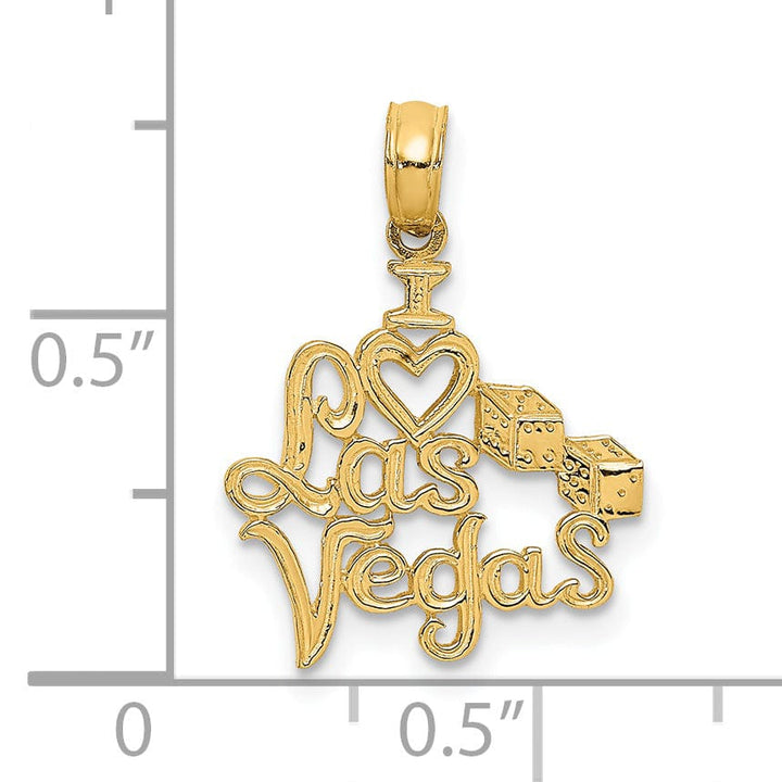 Lovely Rita's Pendants & Charms 14k Yellow Gold Textured Polished Finish I Love LAS VEGAS with Dice Design Charm Pendant