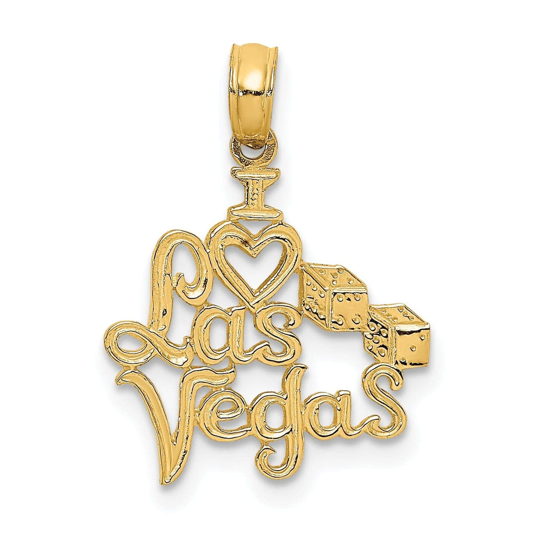Lovely Rita's Pendants & Charms 14k Yellow Gold Textured Polished Finish I Love LAS VEGAS with Dice Design Charm Pendant