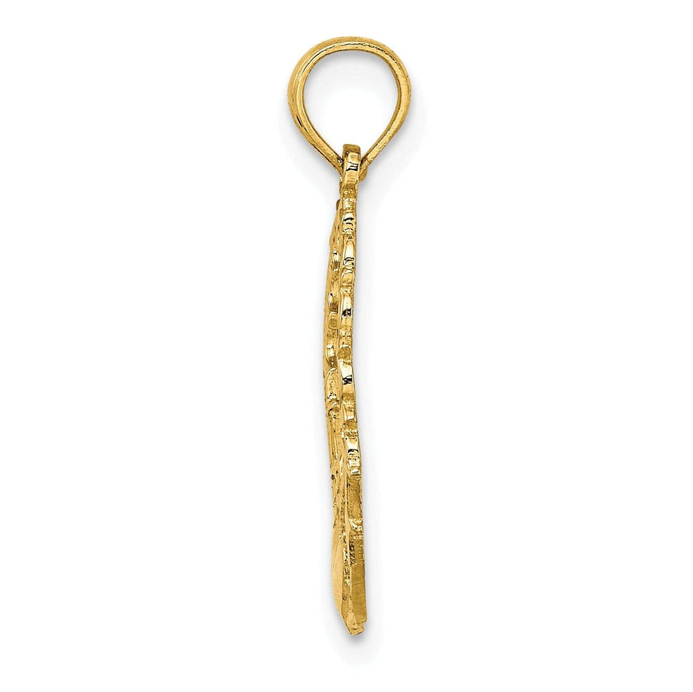 Lovely Rita's Pendants & Charms 14K Yellow Gold Textured Polished Finish In Ova Shape Claddagh Design with Lace Trim Charm Pendant