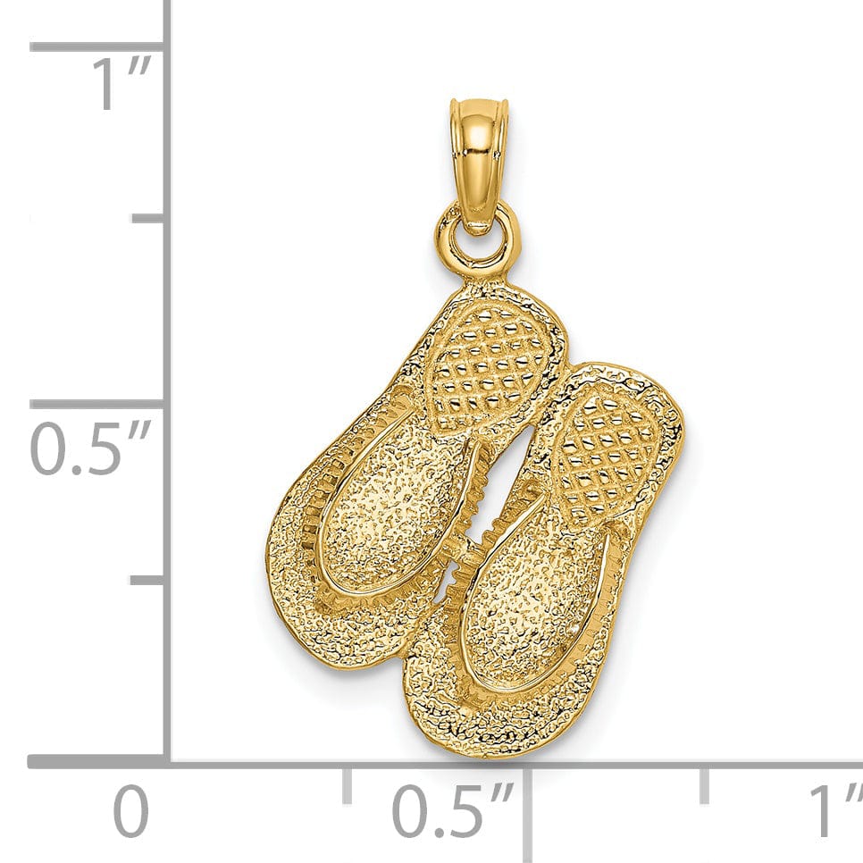 Lovely Rita's Pendants & Charms 14K Yellow Gold Textured Polished Finish Large Size Double Flip-Flop Sandal Charm Pendant