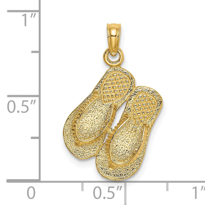 Lovely Rita's Pendants & Charms 14K Yellow Gold Textured Polished Finish Large Size Double Flip-Flop Sandal Charm Pendant