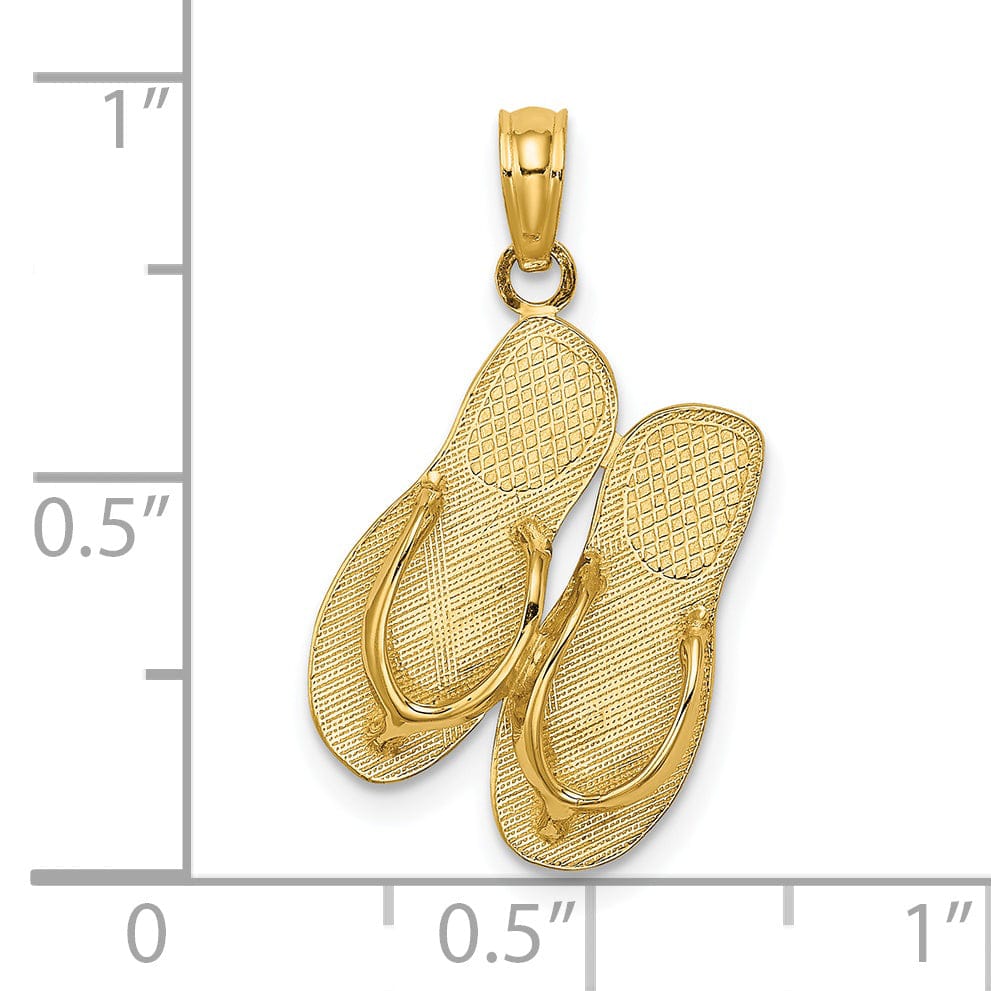 Lovely Rita's Pendants & Charms 14K Yellow Gold Textured Polished Finish Large Size MARCO ISLAND Double Double Flip-Flop Sandles Charm Pendant