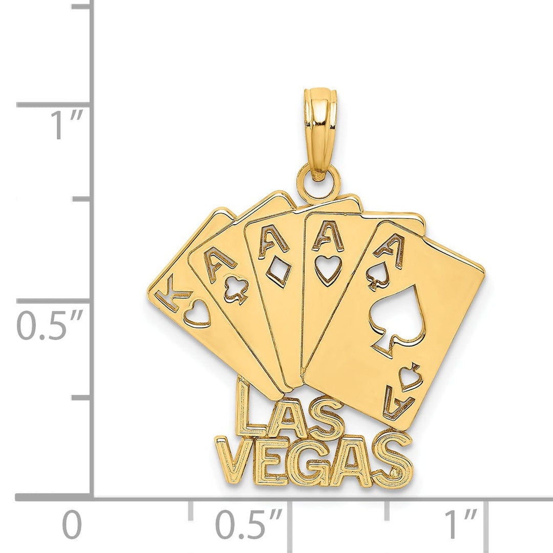 Lovely Rita's Pendants & Charms 14K Yellow Gold Textured Polished Finish LAS VEGAS With 4-Aces King Playing Cards Charm Pendant