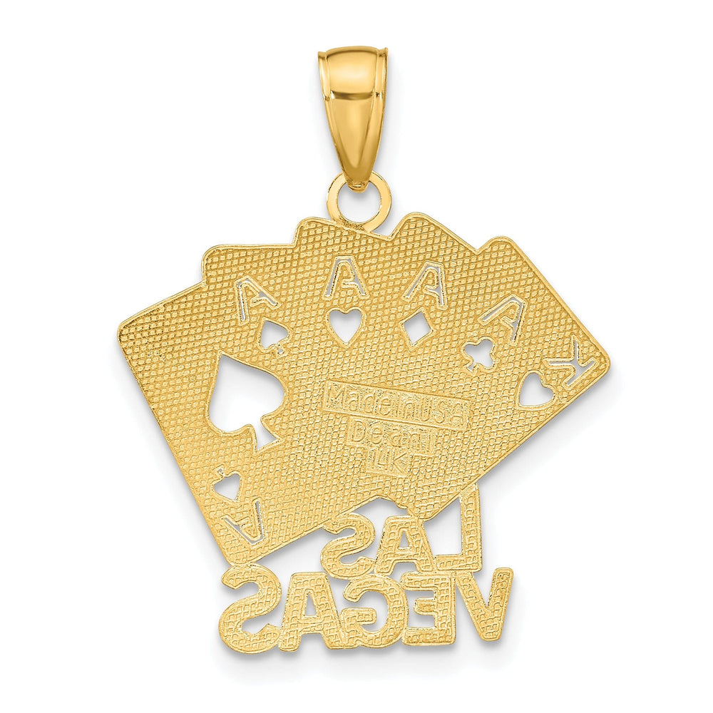 Lovely Rita's Pendants & Charms 14K Yellow Gold Textured Polished Finish LAS VEGAS With 4-Aces King Playing Cards Charm Pendant