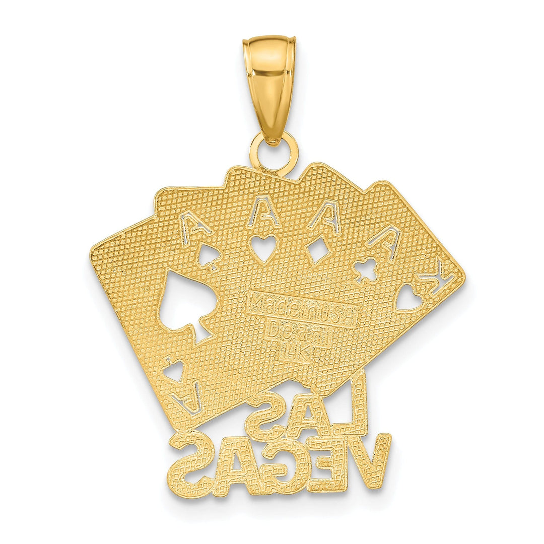 Lovely Rita's Pendants & Charms 14K Yellow Gold Textured Polished Finish LAS VEGAS With 4-Aces King Playing Cards Charm Pendant