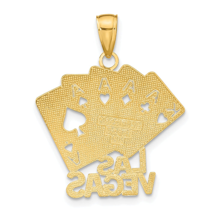 Lovely Rita's Pendants & Charms 14K Yellow Gold Textured Polished Finish LAS VEGAS With 4-Aces King Playing Cards Charm Pendant