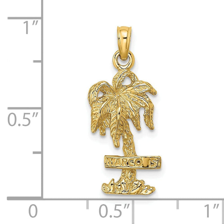 Lovely Rita's Pendants & Charms 14K Yellow Gold Textured Polished Finish MARCO ISLAND Banner Sign on Palm Tree Charm Pendant