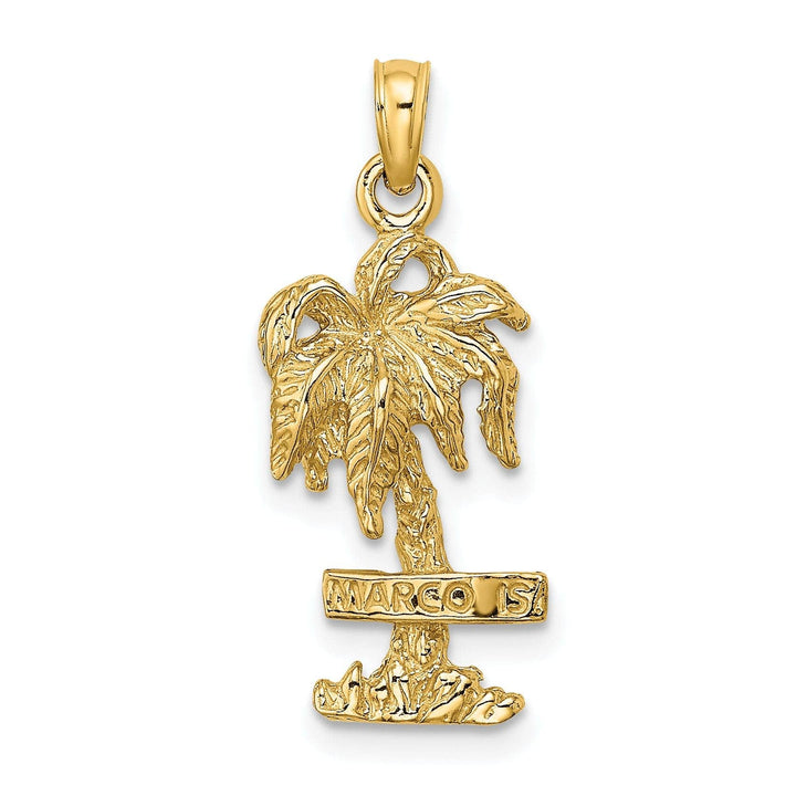 Lovely Rita's Pendants & Charms 14K Yellow Gold Textured Polished Finish MARCO ISLAND Banner Sign on Palm Tree Charm Pendant