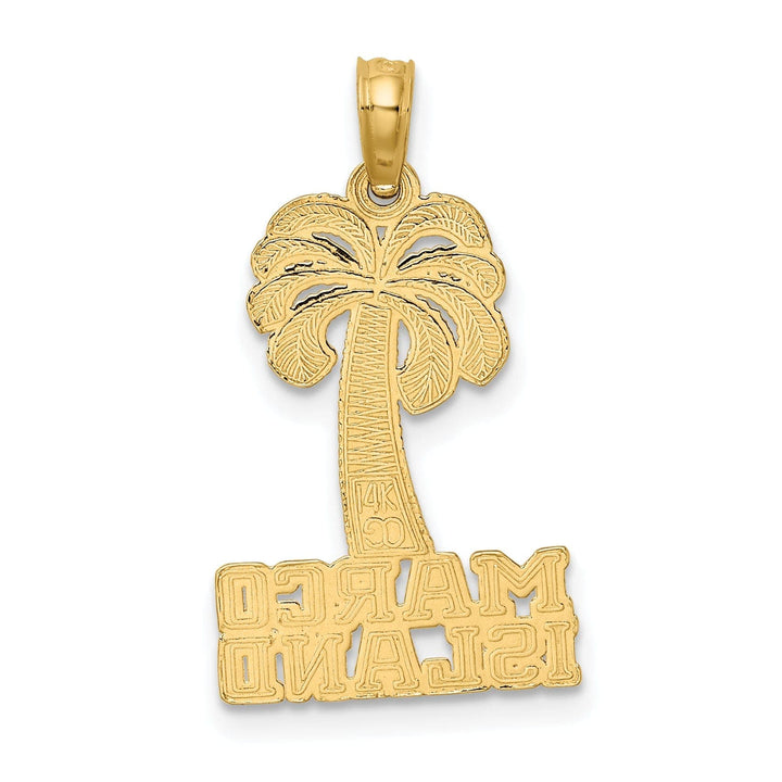 Lovely Rita's Pendants & Charms 14K Yellow Gold Textured Polished Finish MARCO ISLAND Banner Under Palm Tree Charm Pendant