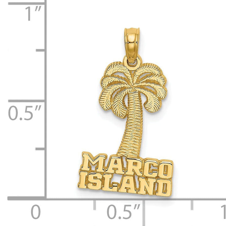 Lovely Rita's Pendants & Charms 14K Yellow Gold Textured Polished Finish MARCO ISLAND Banner Under Palm Tree Charm Pendant