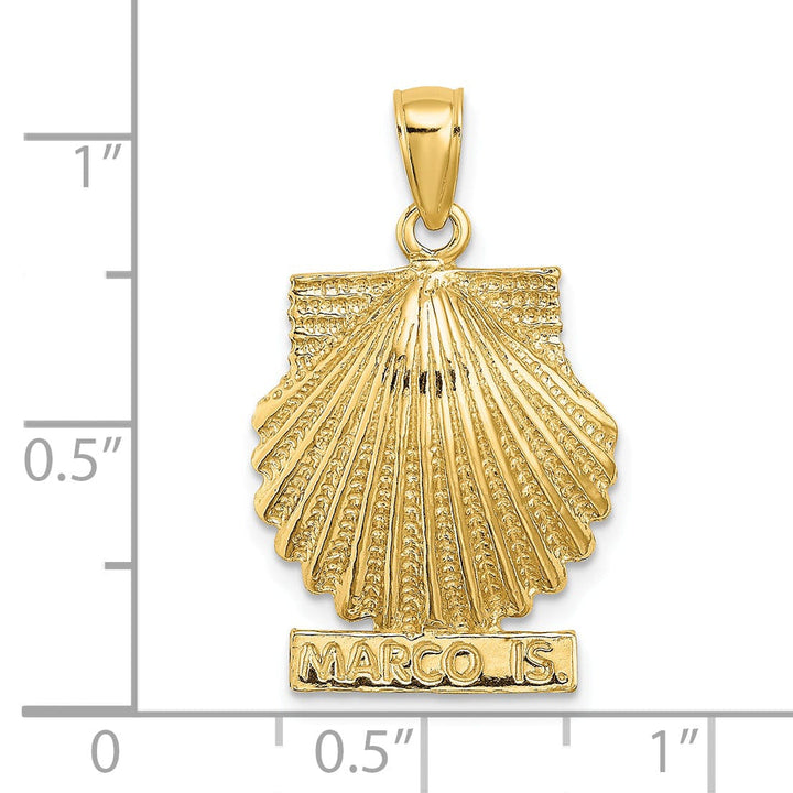 Lovely Rita's Pendants & Charms 14K Yellow Gold Textured Polished Finish MARCO ISLAND on Scallop Sea Shell Design Charm Pendant