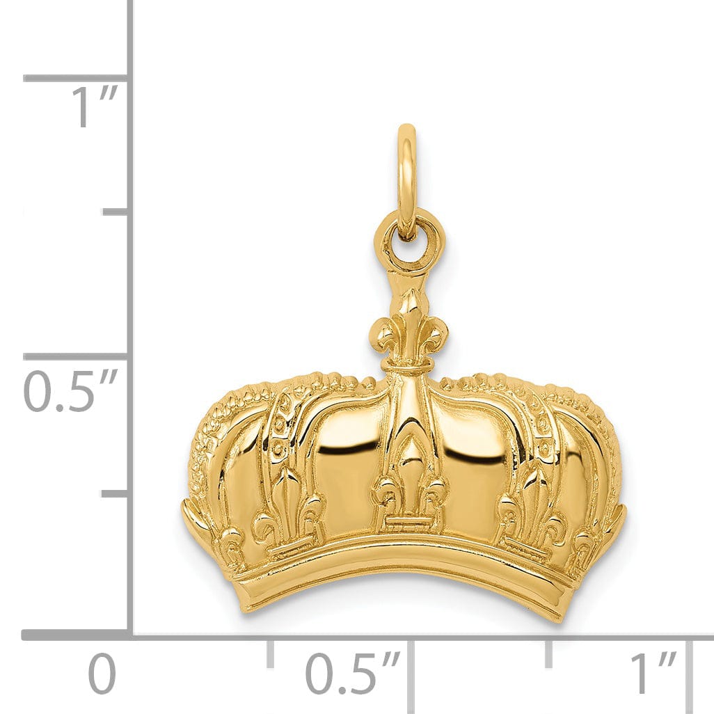 Lovely Rita's Pendants & Charms 14k Yellow Gold Textured Polished Finish Mens Concave Shape Fleur De Lis Crown Design Charm Pendant
