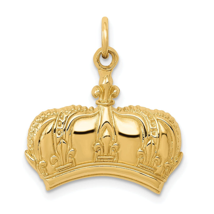 Lovely Rita's Pendants & Charms 14k Yellow Gold Textured Polished Finish Mens Concave Shape Fleur De Lis Crown Design Charm Pendant