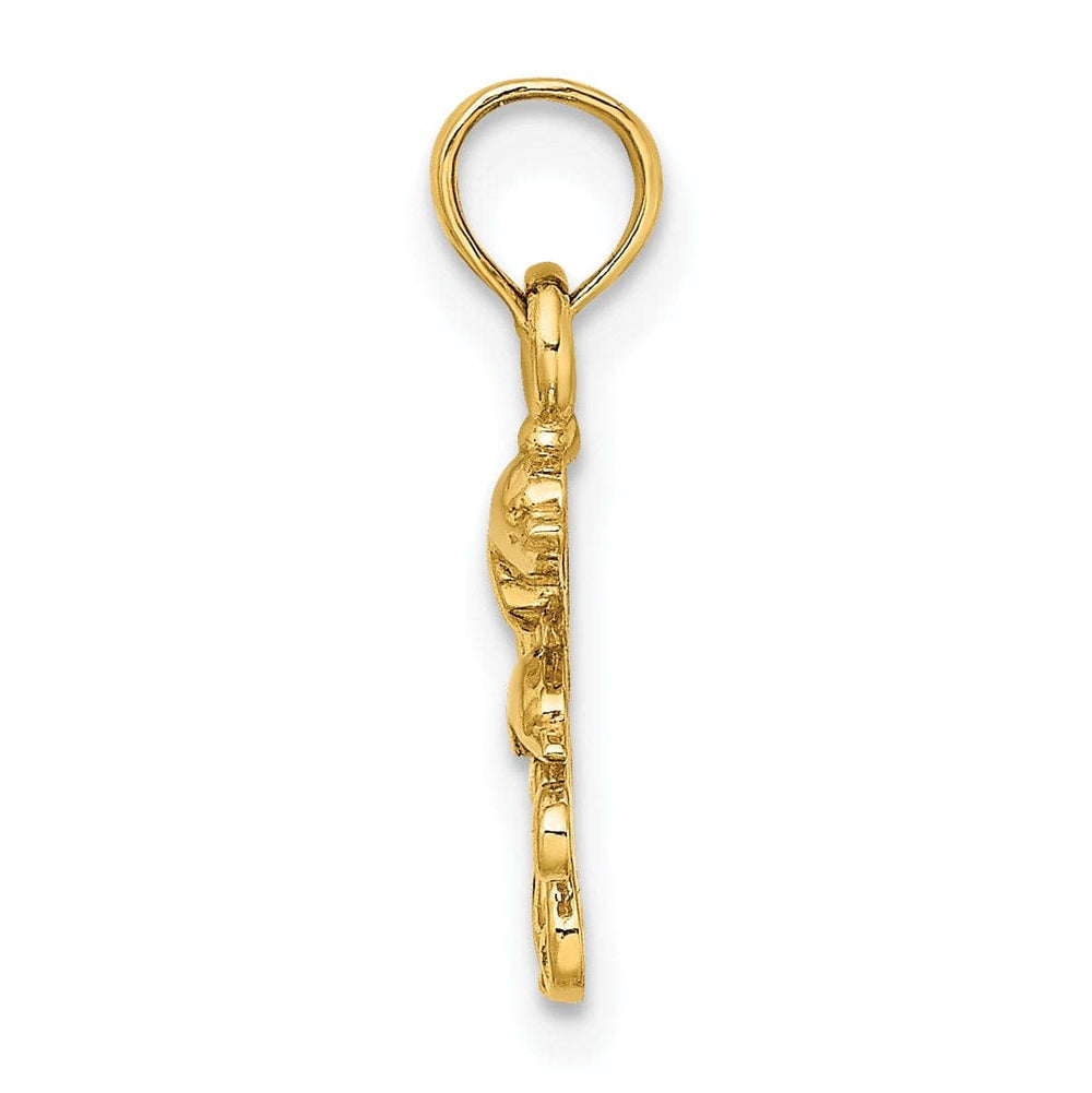 Lovely Rita's Pendants & Charms 14K Yellow Gold Textured Polished Finish Mini Double Dolphins and Waves Design Charm Pendant
