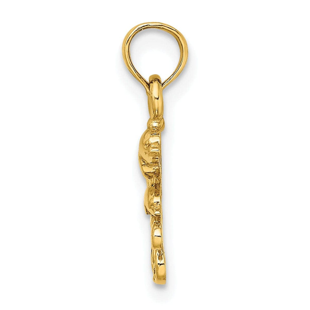 Lovely Rita's Pendants & Charms 14K Yellow Gold Textured Polished Finish Mini Double Dolphins and Waves Design Charm Pendant