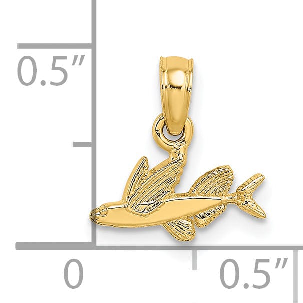 Lovely Rita's Pendants & Charms 14K Yellow Gold Textured Polished Finish Mini Size Flying Fish Charm Pendant