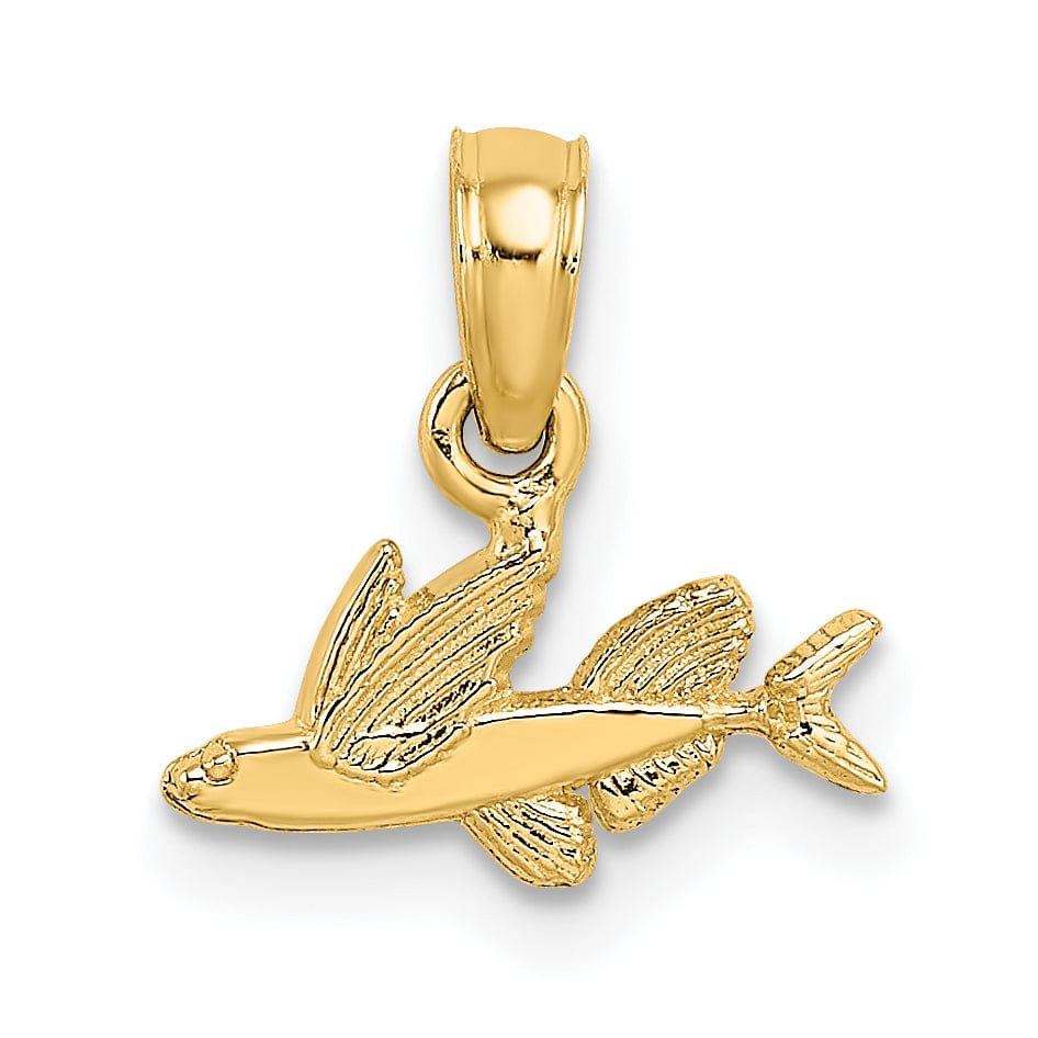 Lovely Rita's Pendants & Charms 14K Yellow Gold Textured Polished Finish Mini Size Flying Fish Charm Pendant