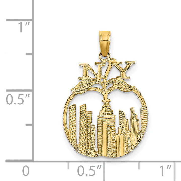 Lovely Rita's Pendants & Charms 14K Yellow Gold Textured Polished Finish New York Skyline in Apple Theme Charm Pendant